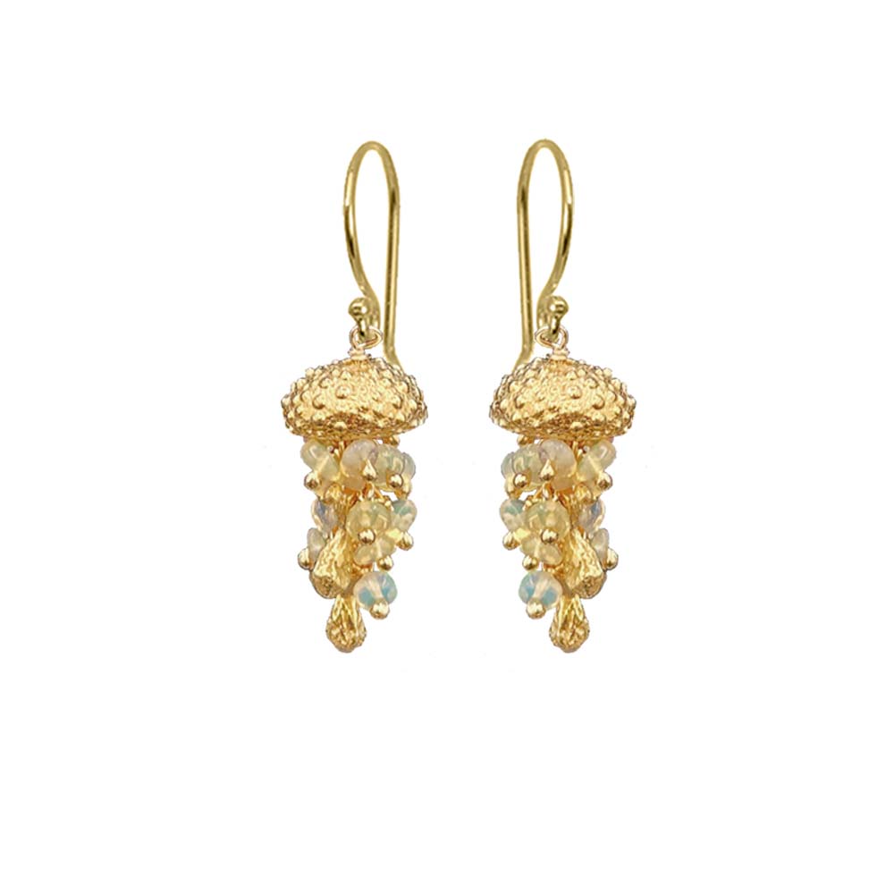 Hawaiian Jellyfish Earrings - Real Sea Urchin with Gemstones