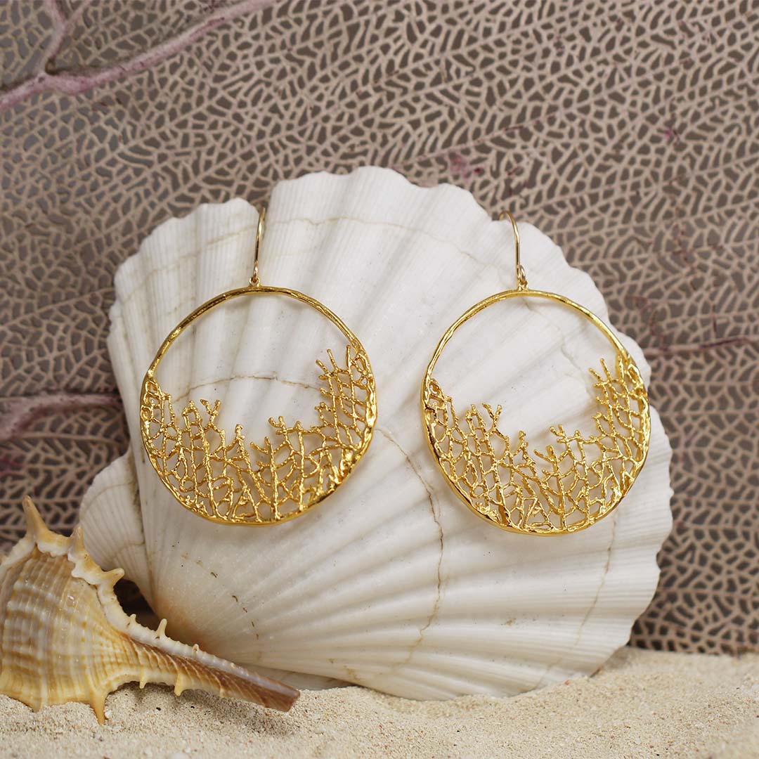 Large Fan Coral Hoop Earrings
