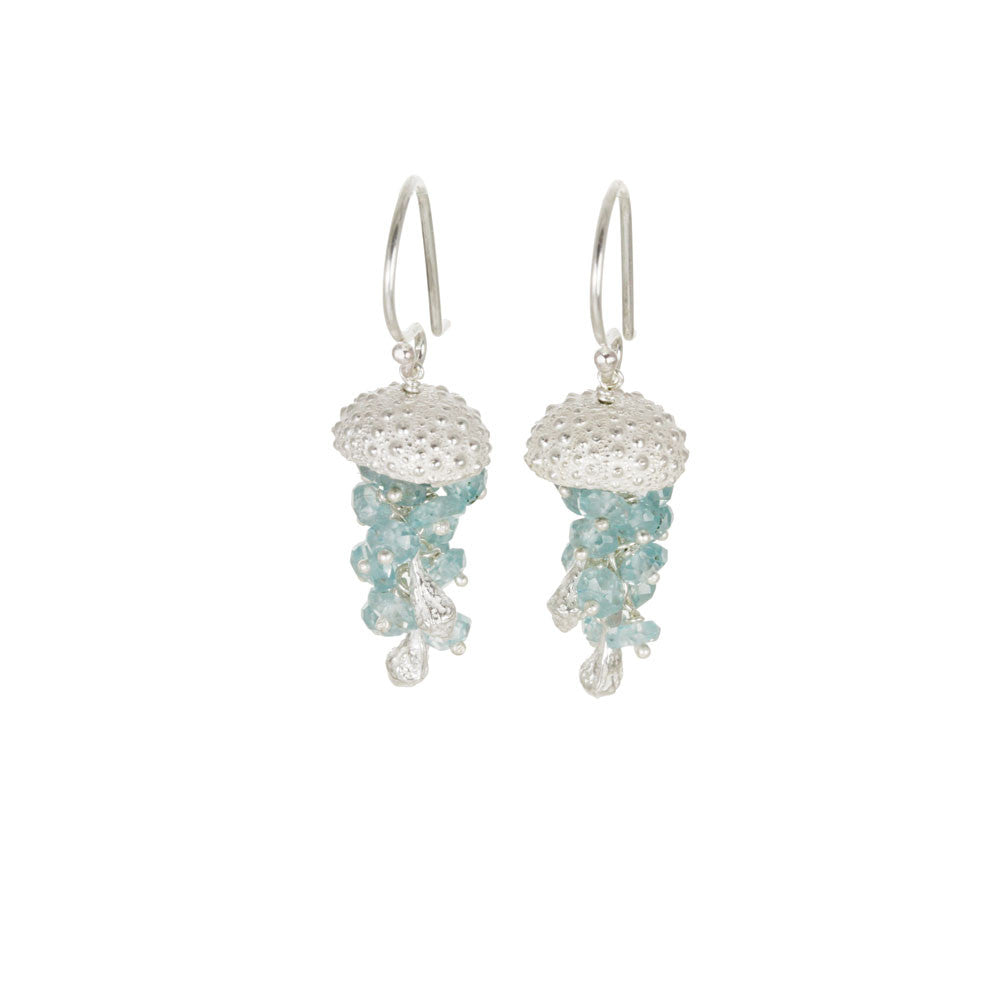 Hawaiian Jellyfish Earrings - Real Sea Urchin with Gemstones