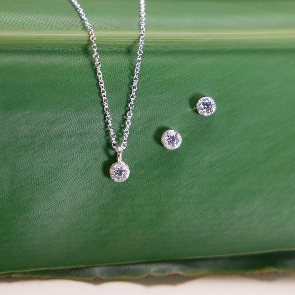 Mini Solitaire Necklace and Earrings Set