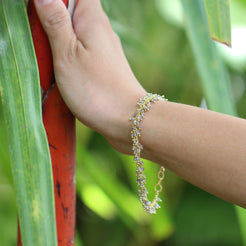 Fringe Bracelet in Labradorite, gold plated, worn lifestyle shot