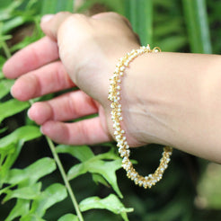 Fringe Bracelet in Pearl, gold plated, worn lifestyle shot