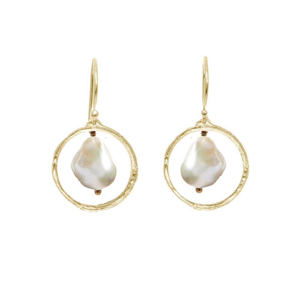 Branch Circle With Baroque Pearl Earrings