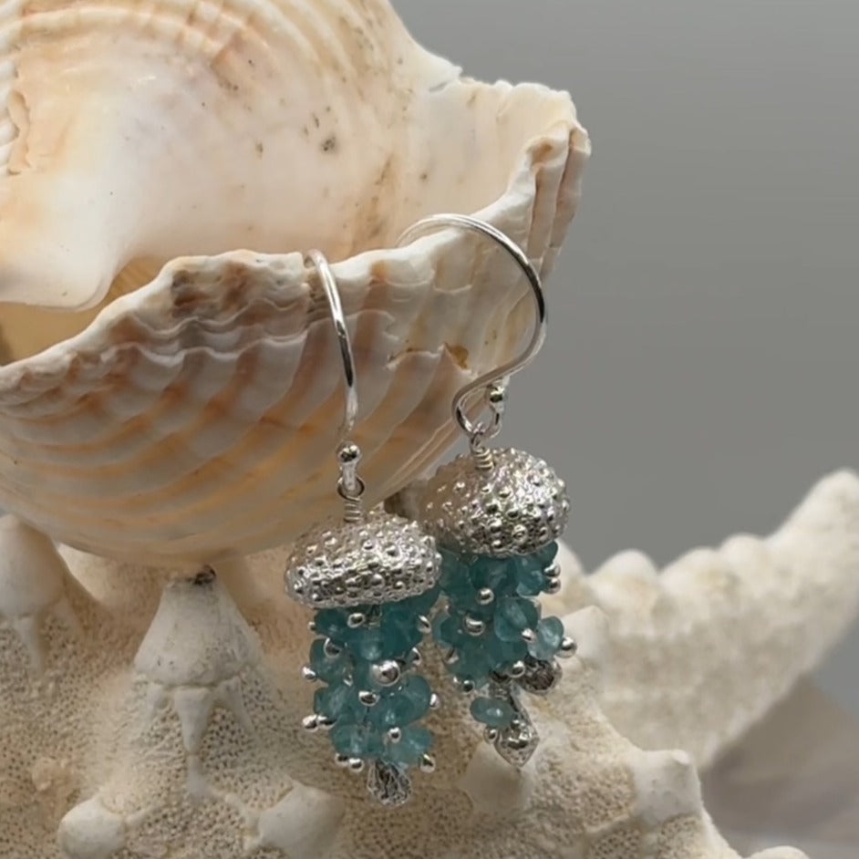 Hawaiian Jellyfish Earrings - Real Sea Urchin with Gemstones