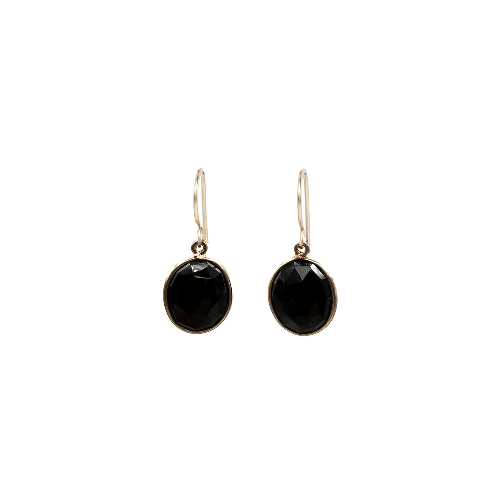 Gold Bezel Earrings with Black Spinel | Handmade in Hawaii