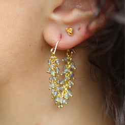 Fringe Hoop Earrings in Labradorite, gold plated, worn lifestyle shot