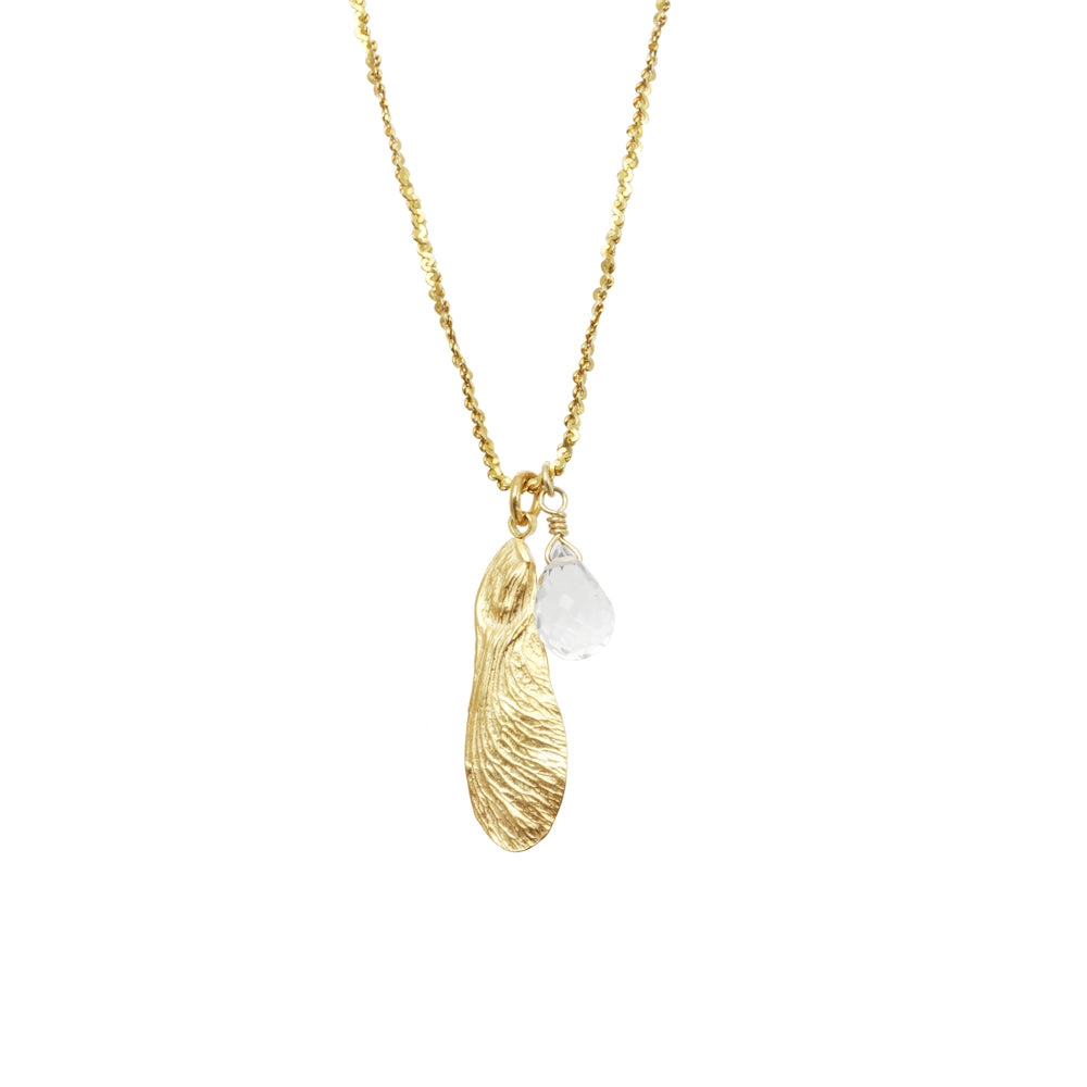 Half Maple Seed with Stone Necklace