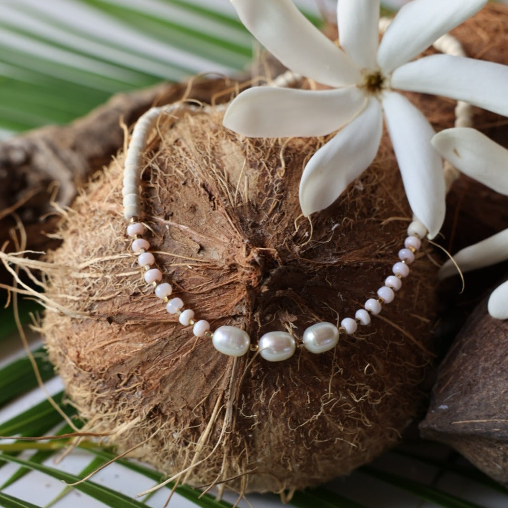 Coconut Shell with Opals and Pearls Necklace | Made in Hawaii
