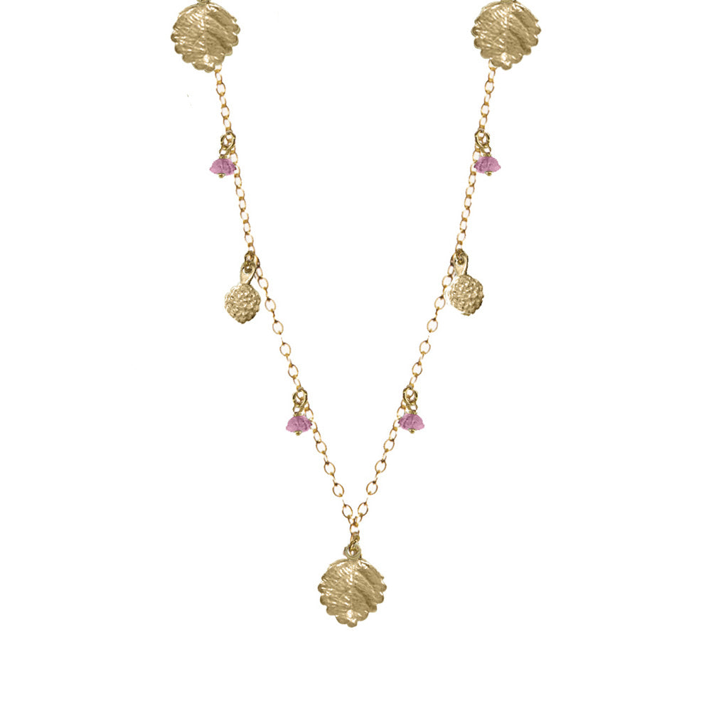 Strawberry Leaf and Pod Necklace with Stones