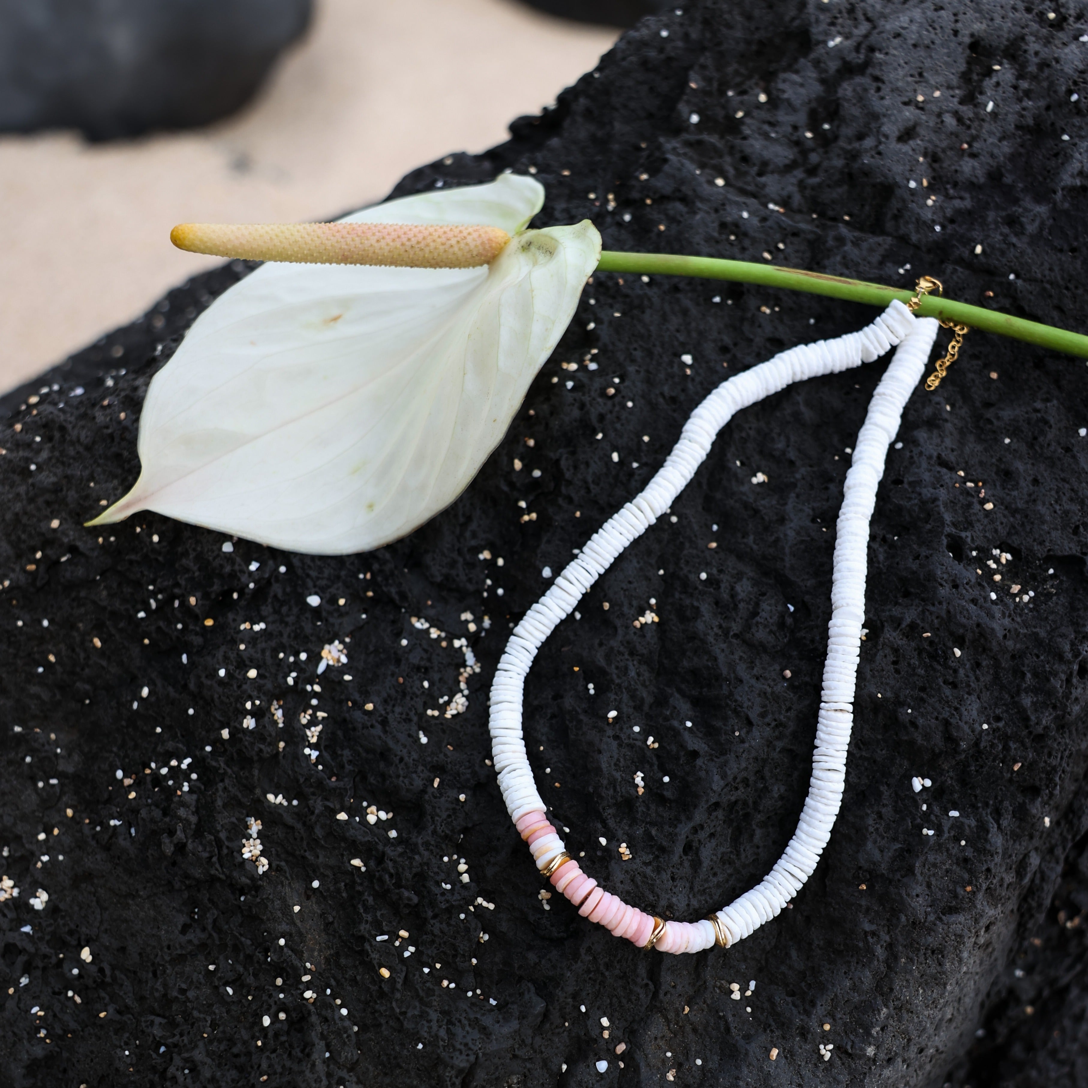Puka Necklace with Gemstones and Gold Accent