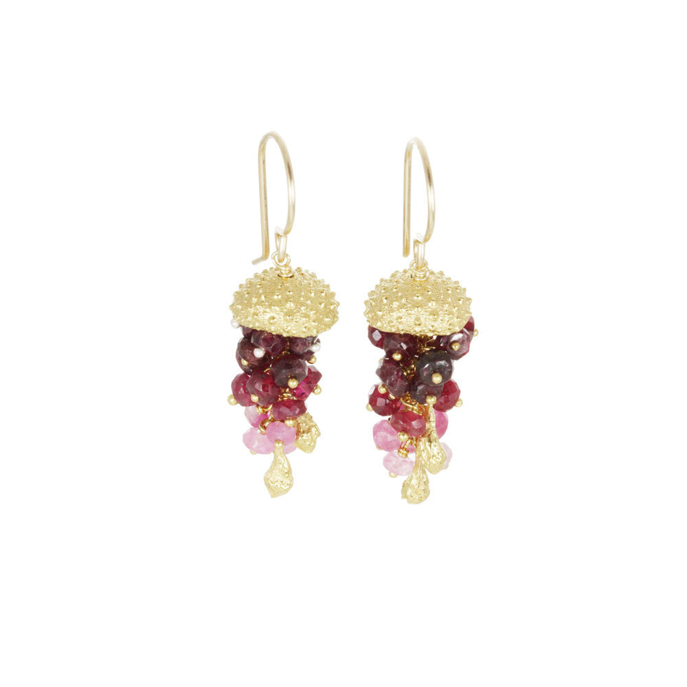 Hawaiian Jellyfish Earrings - Real Sea Urchin with Gemstones