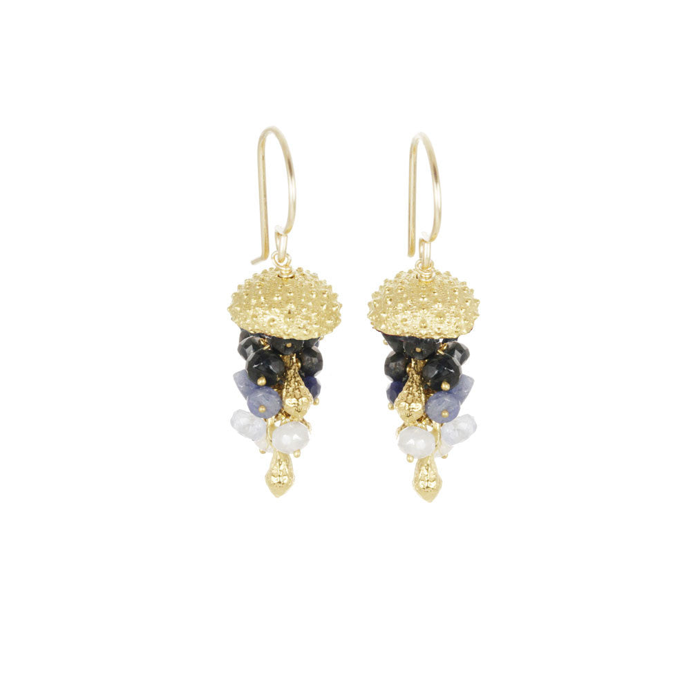 Hawaiian Jellyfish Earrings - Real Sea Urchin with Gemstones