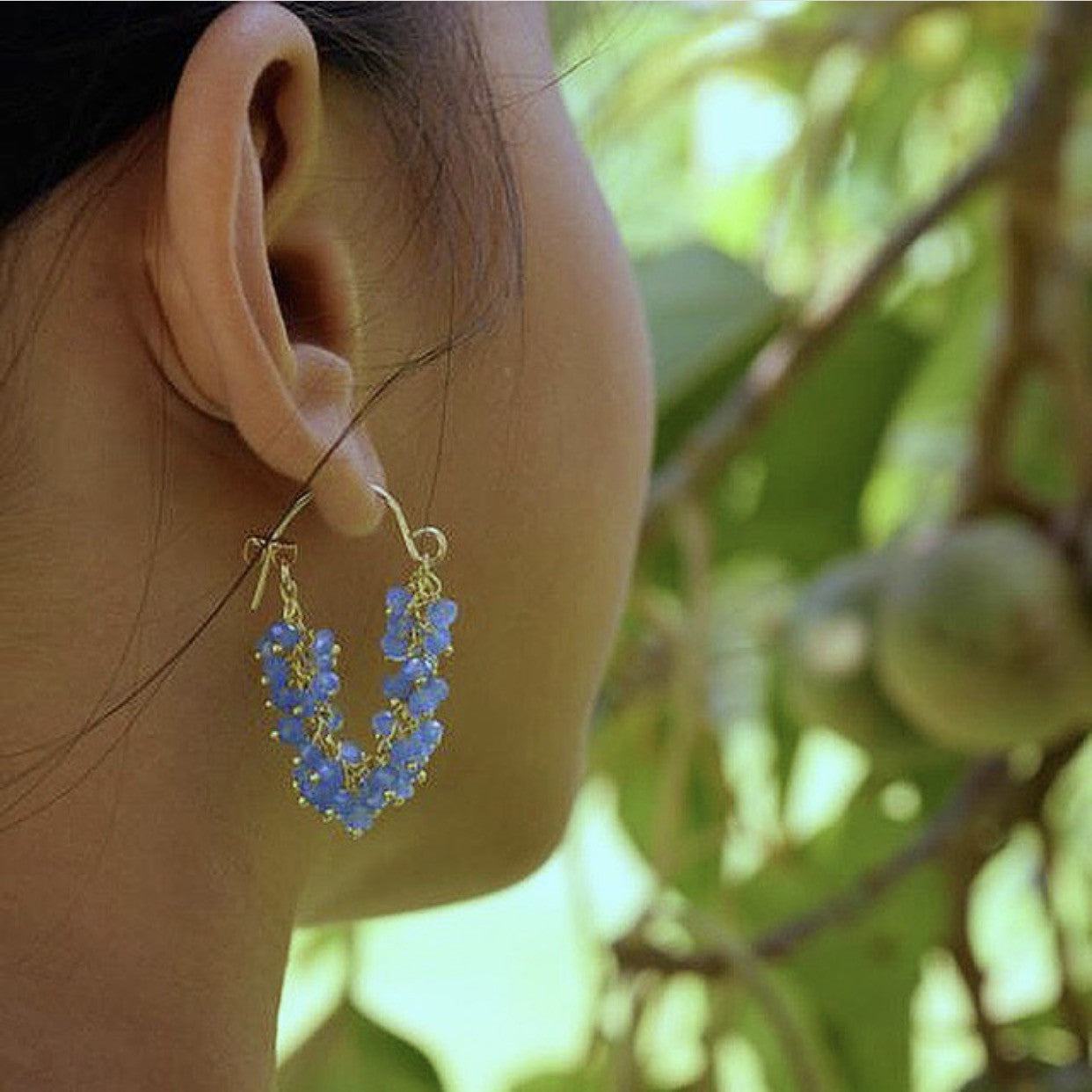 Fringe Hoop Earrings | Beaded Gemstone | Handmade Hawaii