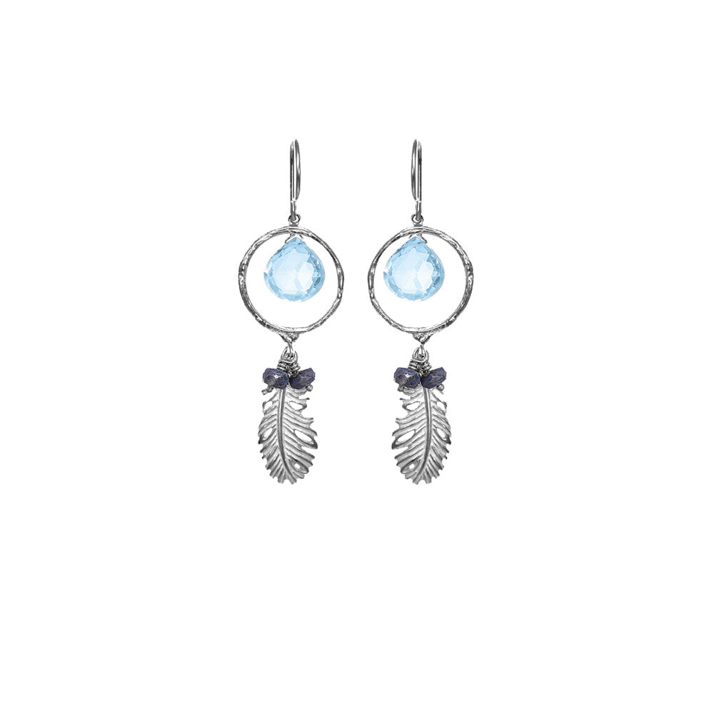 Feather Charm with Stone Earrings